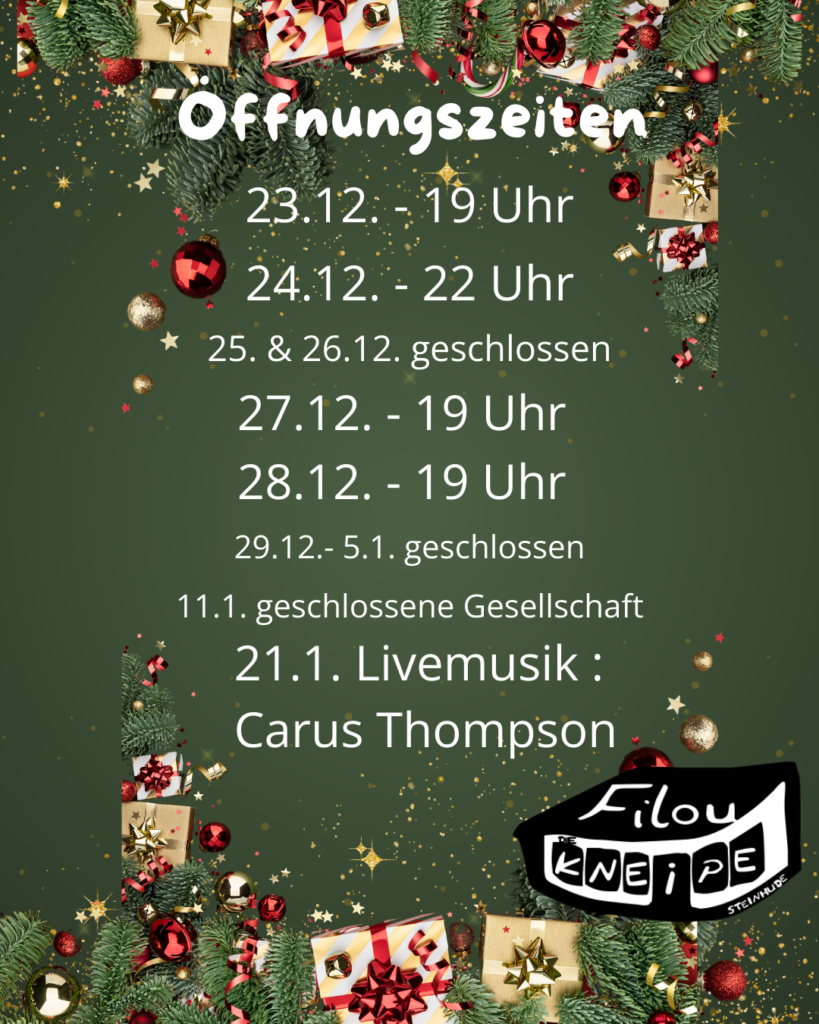 Öffnungszeiten Filou Steinhude Weihnachten 2024 